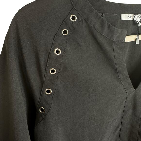 Collective Concepts NWOT Black Long Sleeve Split Neck Rivet Lightweight Blouse L - Picture 3 of 6